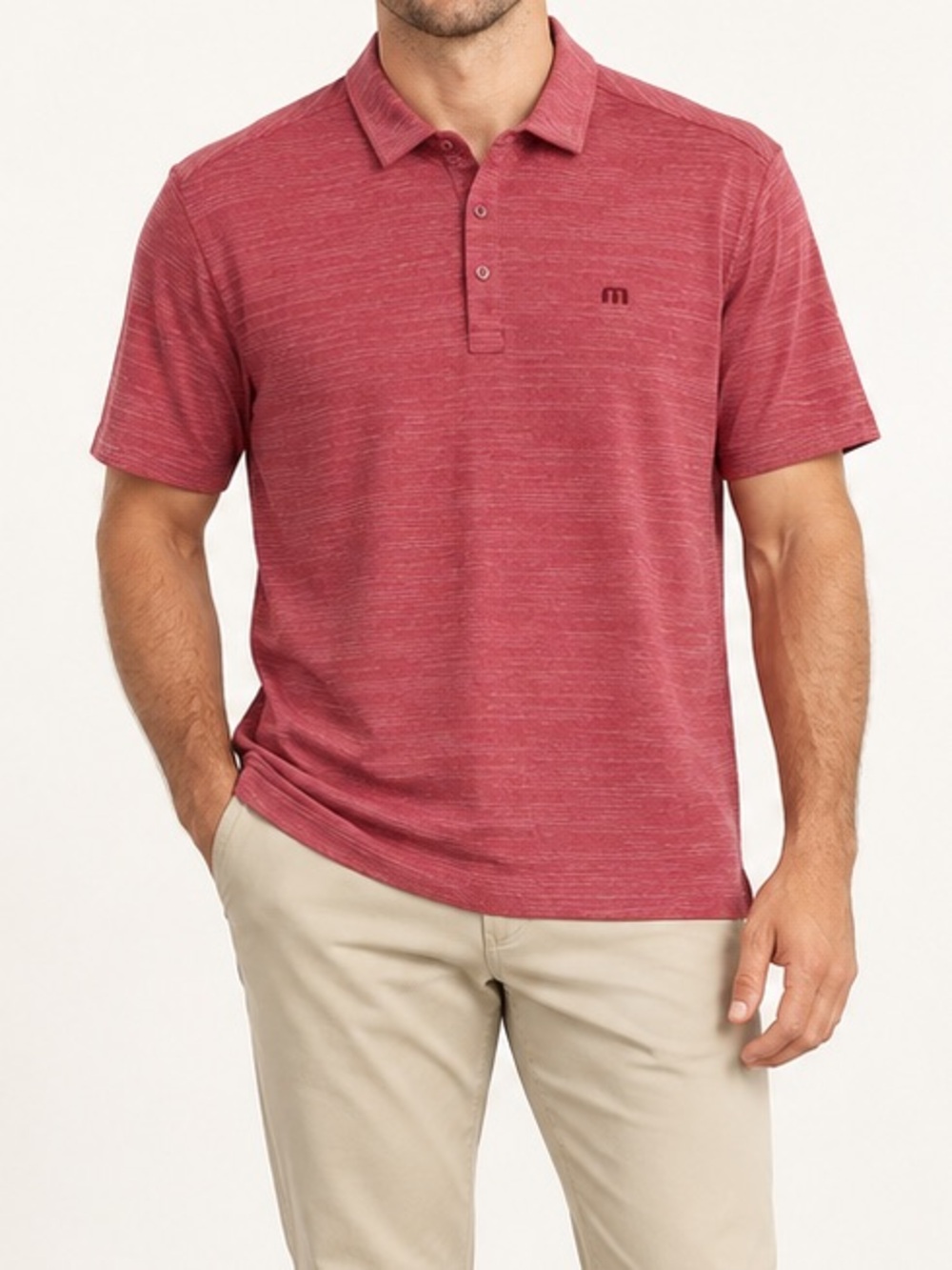 Travis Mathew Heathered Crimson Polo with Chest Logo: Size Large
